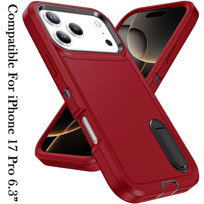 For Apple iPhone 17 Pro Hybrid 3 Layers Hard 3in1 Shockproof with Kickstand Heavy Duty Hard TPU Rubber Anti-Drop Case Cover
