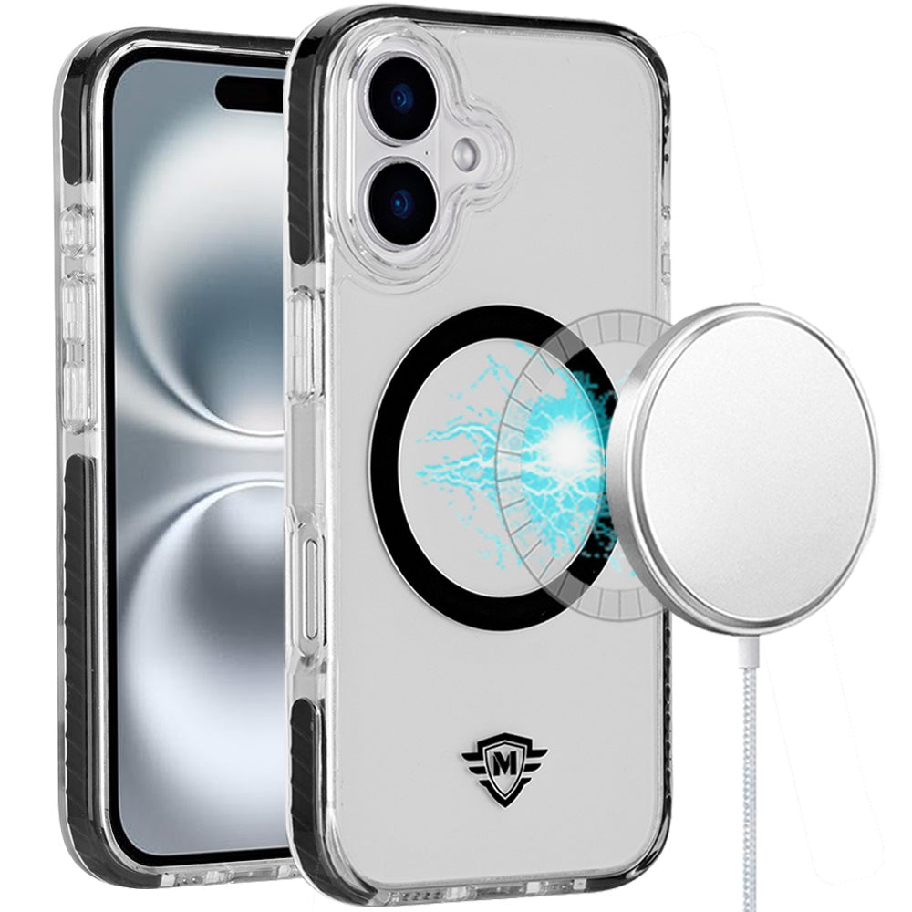 For Apple iPhone 16 Pro (6.3") Premium Hybrid Clear TPU Circle Magnetic [Compatible with MagSafe] Shockproof Color Frame Bumper Case Cover