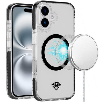 For Apple iPhone 16 Plus (6.7") Premium Hybrid Clear TPU Circle Magnetic [Compatible with MagSafe] Shockproof Color Frame Bumper Case Cover