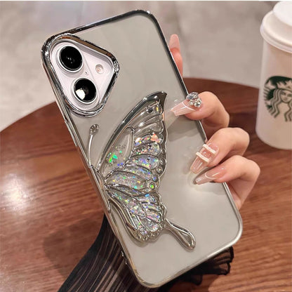 For Samsung Galaxy S25 Ultra Glitter 3D Butterfly Bling Case, Chrome Electroplate Sparkle Liquid Flowing Plating Hybrid Bumper Case Cover