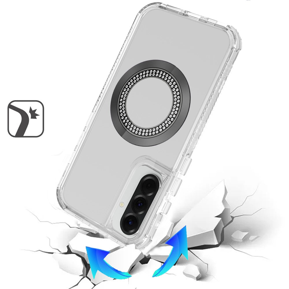 For Samsung Galaxy A57 Magnetic Circle Compatible with Magsafe, Hybrid Chrome 3in1 Transparent Shockproof TPU Bumper Case Cover