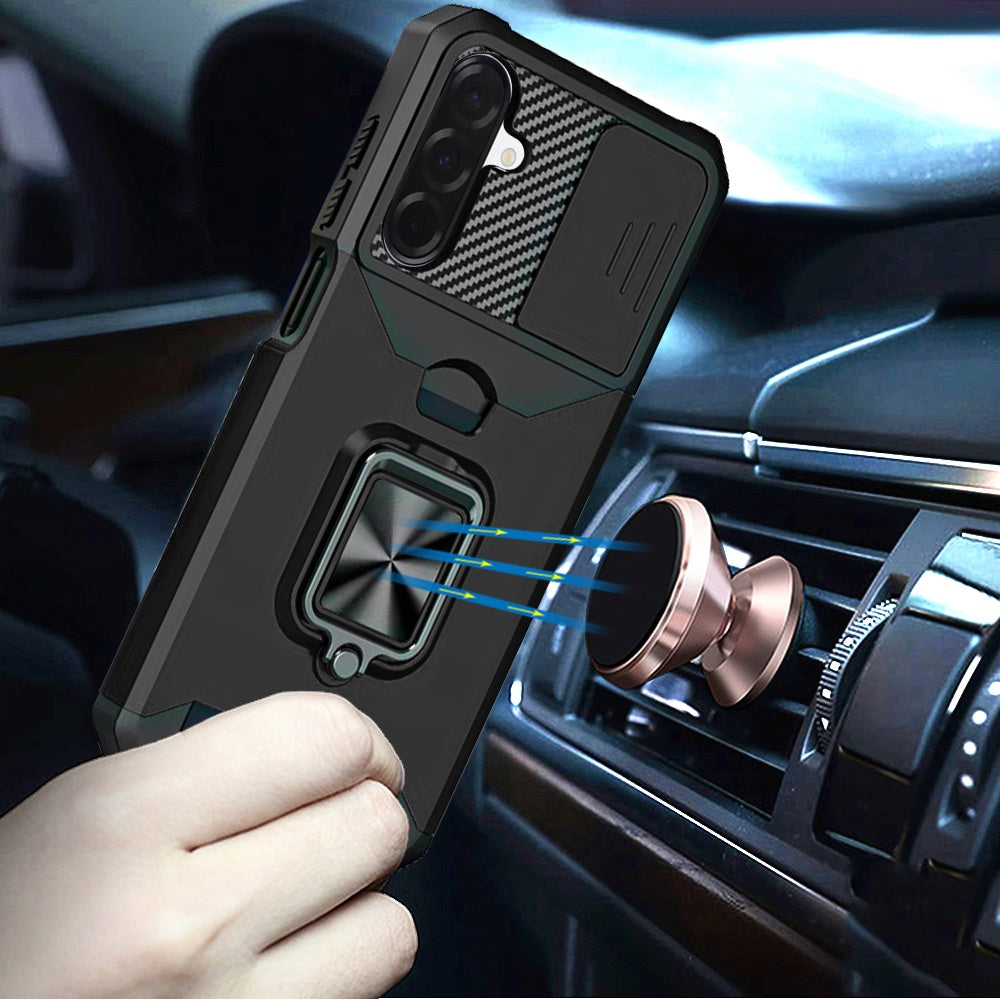 For Samsung Galaxy A17 5G Wallet Case with Ring Stand & Slide Camera Cover Back Credit Card Slot Holder, Military Grade Case Cover
