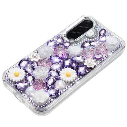 For Samsung Galaxy A37 Fashion Daisy Floral Series, Full 3D Bling Crystal Diamonds Sparkling Rhinestone Glitter Hybrid Design Case Cover