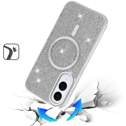 For Samsung Galaxy S25 EDGE Sparkly Diamond Bling Case Rhinestone Skin Hybrid with Magnetic Circle, MagSafe Compatible Case Cover White