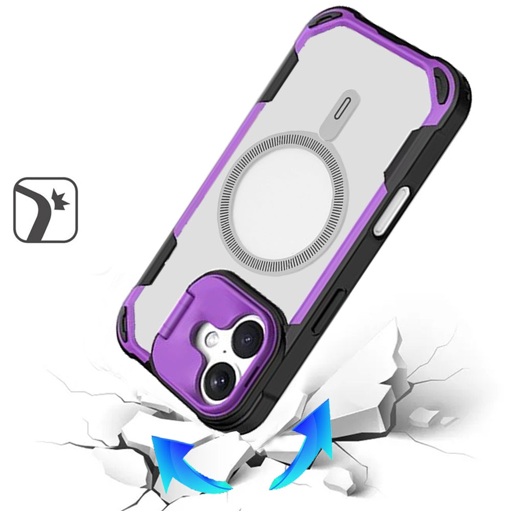 For iPhone 16 (6.1") Magnetic Circle Hybrid with Camera Stand, Compatible with MagSafe, Shockproof Protective Case Cover Purple