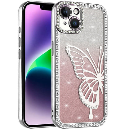 For Apple iPhone 14 /13 Butterfly Glitter Diamond Shimmer Hybrid Slim & Stylish Electroplated Sparkly Bling Shockproof TPU Protective Case Cover