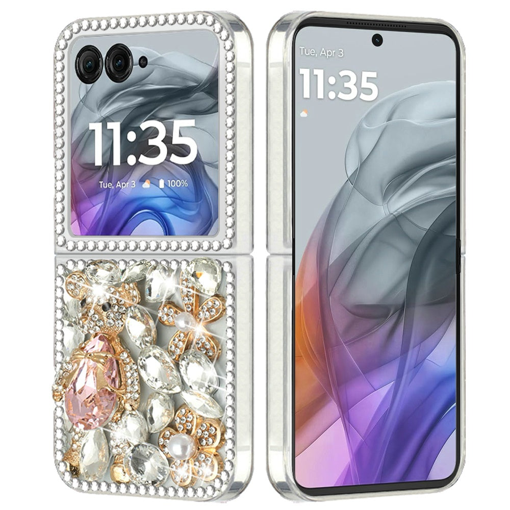 For Motorola Razr+ PLUS (2025 /2024) Bling Crystal 3D Full Diamonds Luxury Sparkle Rhinestone Hybrid Protective Case Cover