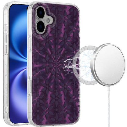 For Apple iPhone 17 Stylish Pattern Fashion IMD Printed Design TPU Double Layer Slim Shockproof with Magnetic Back Case Cover Flowers Mandala Purple