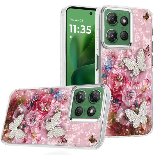 For Motorola Moto G 5G 2025 Epoxy Glitter Flowers Bling 3D Butterfly Fashion TPU Hybrid with Shockproof Protection Case Cover