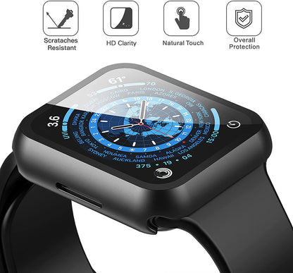 For Apple Watch Size 42mm Slim Hard PC Bumper, Clear Touch Full Coverage with Built in Tempered Glass Screen Protector Case Cover Black