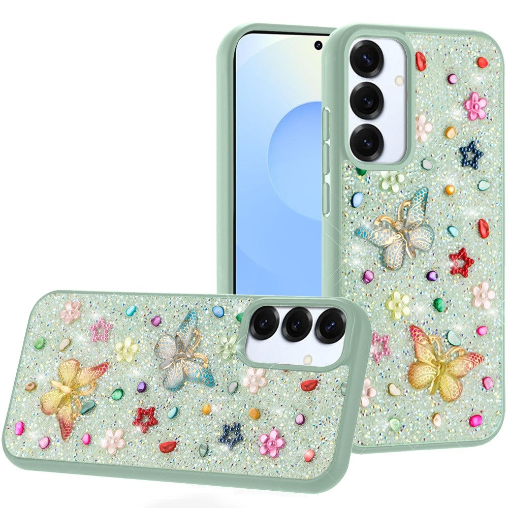 For Samsung Galaxy S25 /S24 Diamond Butterfly 3D Glitter Bling Design, Slim Hybrid Sparkle Protective Cover TPU for Women Girls Case Cover White