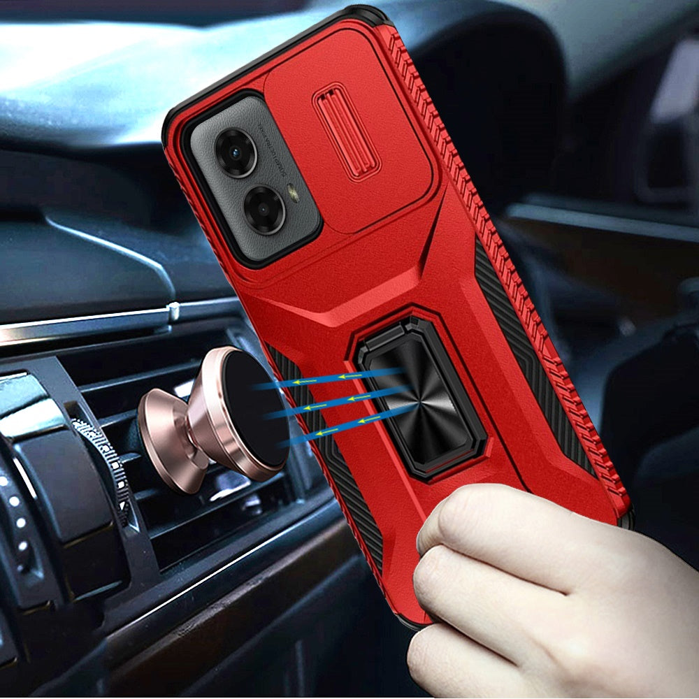 For Apple iPhone 15 Case, Camera Cover with Magnetic Rotation Ring Stand, Military Grade Hybrid Hard TPU Shockproof Case Cover Red