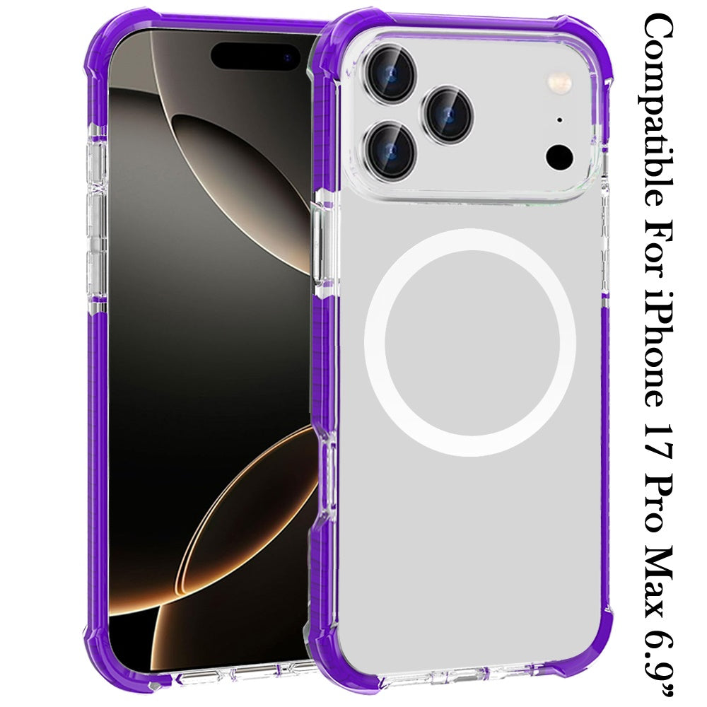 For Apple iPhone 17 Pro Max (6.9") Magnetic Acrylic Case Transparent Back, Rugged Colorful Frame, Shockproof Hybrid, MagSafe Compatible Case Cover