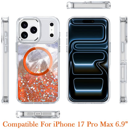 For Apple iPhone 17 Pro Max (6.9") Epoxy Glitter Shimmer Fashion Case with Magnetic Magsafe Compatible Hybrid Sparkling Slim Protective Case Cover Cosmic Orange