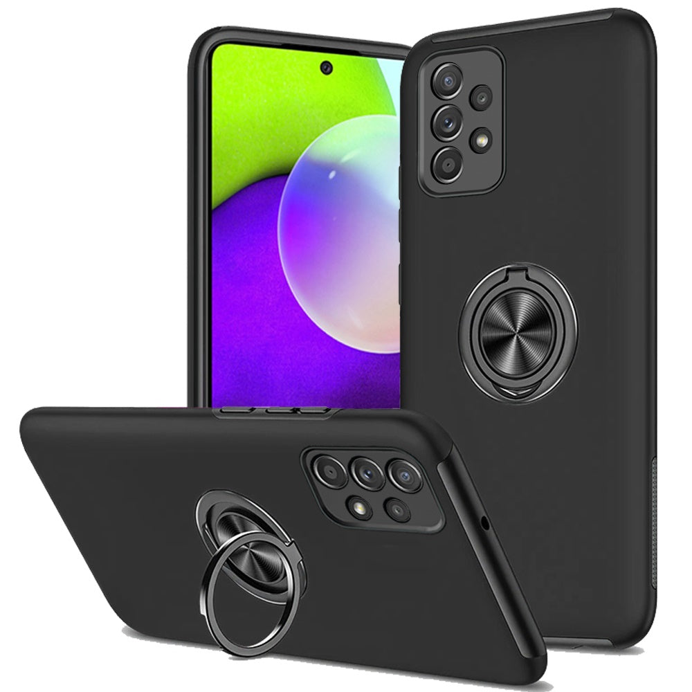 For Samsung Galaxy A52 5G Hybrid 360 Degree Rotatable Metal Invisible Ring Stand Holder Slim Fit Magnetic Car Mount Shockproof Case Cover Black