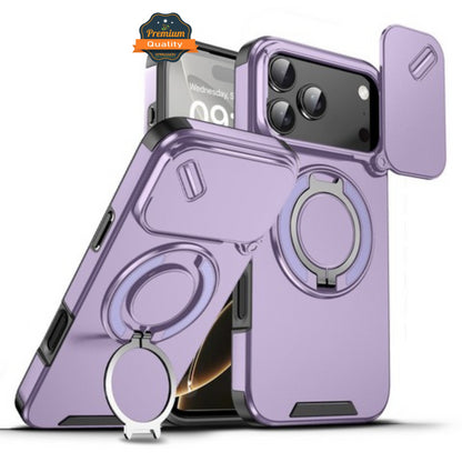 For Apple iPhone 17 Pro Max Hybrid Case with 360° Magnetic Ring Stand, Camera Slide Protector & Compatible with MagSafe Case Cover