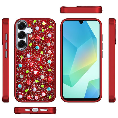 For Samsung Galaxy S25 /S24 Floral Design Embedded Glass Diamond Fancy Fashion Glitter Bling Sparkly Hybrid Rugged TPU Bumper Case Cover