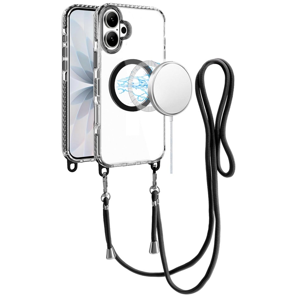 For Apple iPhone 17 (6.3") Clear Magnetic Frame PC Back Shockproof Protective Case with Detachable Lanyard Strap, Compatible with MagSafe Case Cover