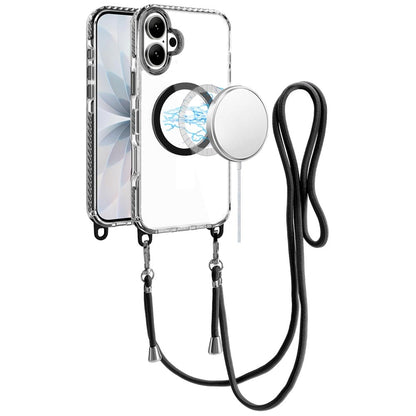 For Apple iPhone 17 (6.3") Clear Magnetic Frame PC Back Shockproof Protective Case with Detachable Lanyard Strap, Compatible with MagSafe Case Cover