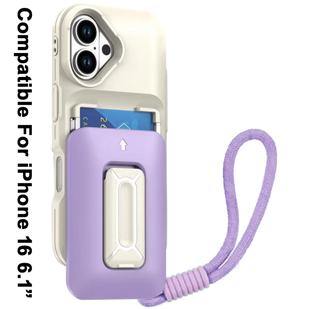 For Apple iPhone 16 (6.1") Wallet Case with 2- Credit Card Holder, Wrist Strap & Kickstand Hybrid Shockproof TPU Case Cover