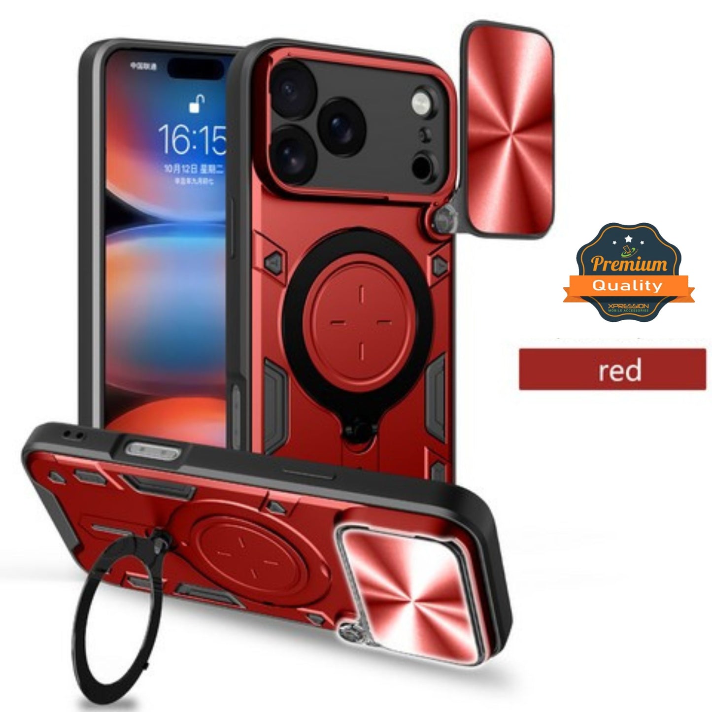 For Apple iPhone 17 Pro Hybrid Shockproof with Magnetic Ring Stand, Compatible with Magsafe & Sliding Camera Lens Protector Case Cover