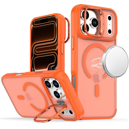 For Apple iPhone 17 Pro (6.3") MagSafe Compatible Matte Metallic Stand TPU Hybrid Drop Protection Camera Kickstand Case Cover Cosmic Orange
