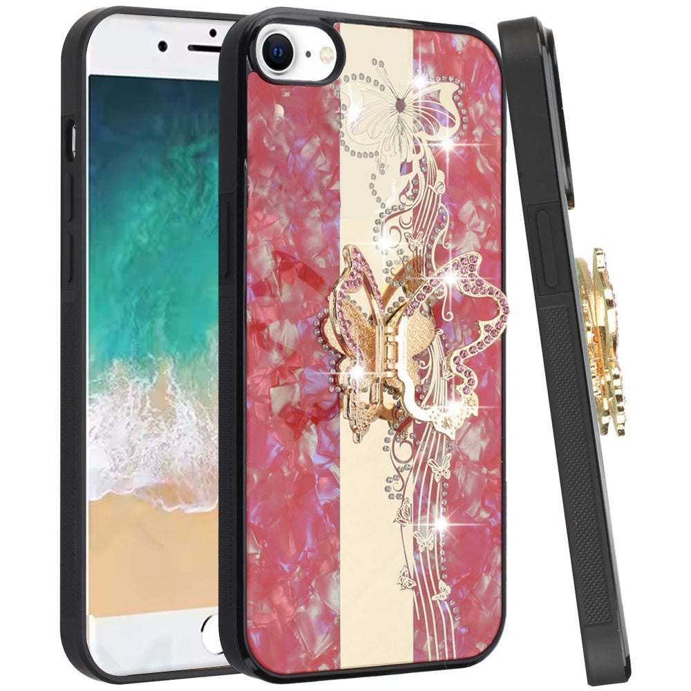 For Apple iPhone 17E /16E Diamonds 3D Fashion Bling Sparkly Glitter Ornaments Engraving Hybrid with Ring Stand Case Cover