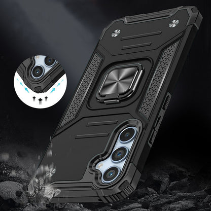 For Samsung Galaxy S25 FE, S25 Fan Edition Armor Hybrid Magnetic Stand with Ring Holder Kickstand Shockproof Heavy-Duty Durable Rugged TPU Dual Layer Case Cover Black
