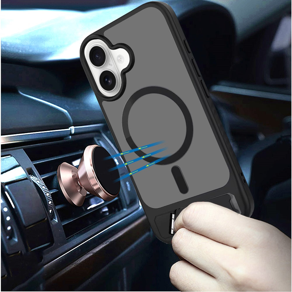 Phone Case for Apple iPhone 17 Matte Magnetic Metal Kickstand Shockproof Grip Anti Slip Durable Protective Heavy Duty Hybrid Cover