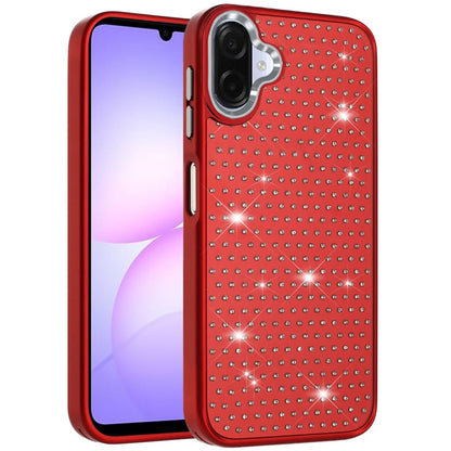 For Samsung Galaxy A07 Bling Diamond Metallic, Full Sparkle Chrome Edged Hybrid Protective Shockproof Case Cover Black