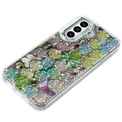 For Samsung Galaxy A16 5G Muti-Color Floral Fashion Bling Crystal 3D Full Diamonds Stones Sparkle Rhinestone Glitter Hybrid Case Cover