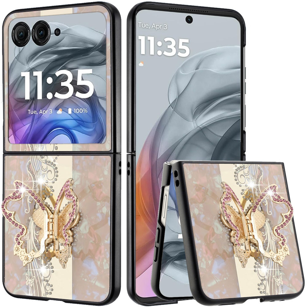 For Motorola Razr Ultra 2025 Diamonds 3D Butterfly Bling Sparkly Glitter Ornaments Engraving Hybrid with Stand Fashion Case Cover Enchanted Butterfly Gold