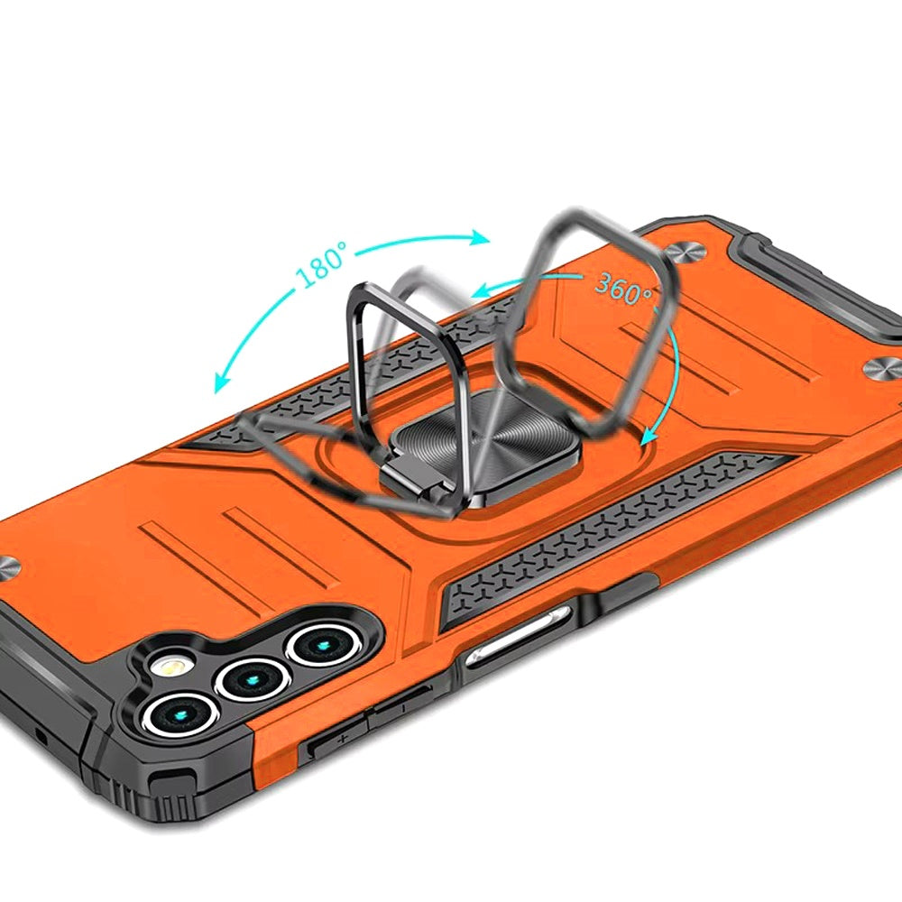 For Samsung Galaxy A17 5G Armor Hybrid Magnetic Stand with Ring Holder Kickstand Shockproof Heavy-Duty Durable Rugged TPU Dual Layer Case Cover Cosmic Orange