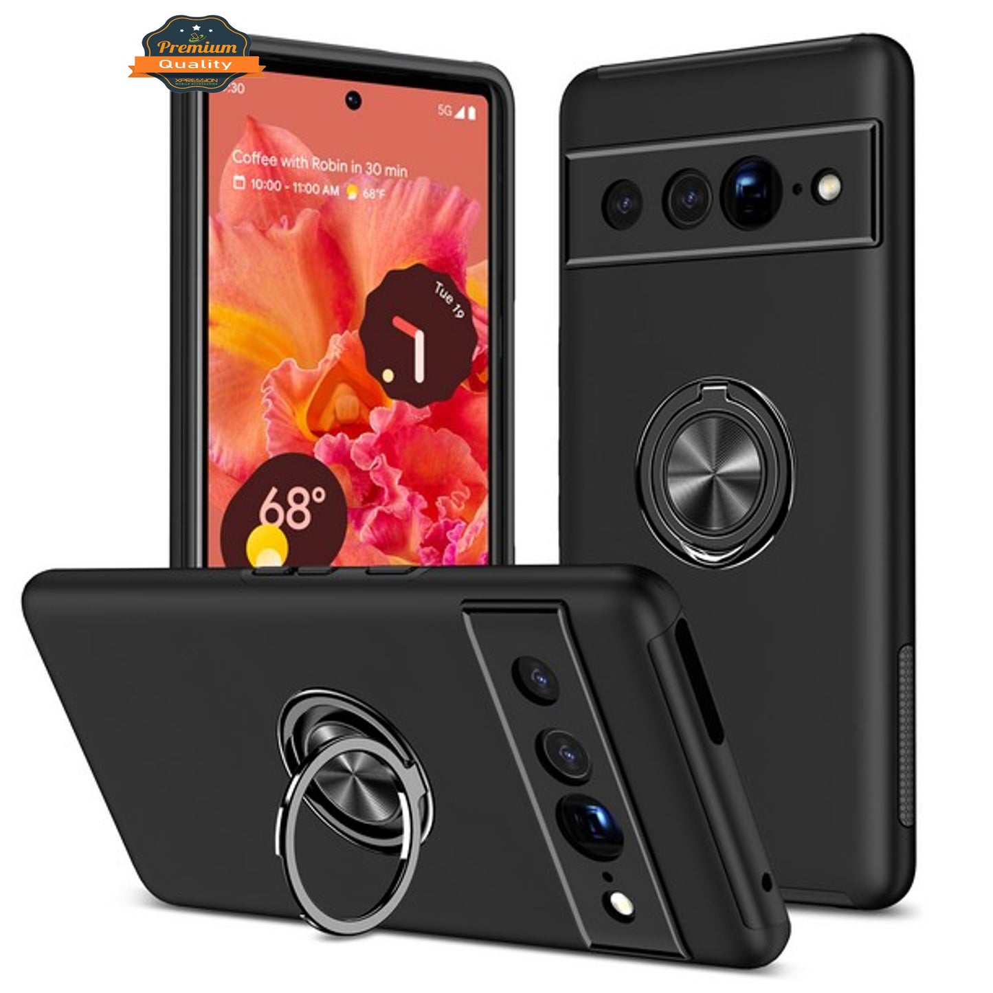 For Google Pixel 9A Military Grade Hybrid Case with Flat Metal Ring 360° Rotation Kickstand, Slim Fit Back Hard PC Case Cover