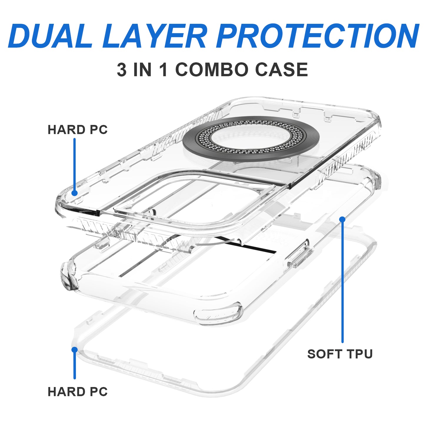 For Motorola Moto G Power 5G (2025) Magnetic Circle Compatible with Magsafe, Hybrid Chrome 3in1 Transparent Shockproof TPU Bumper Case Cover
