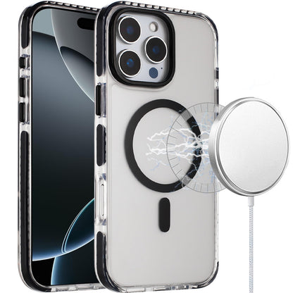 For Apple iPhone 13 Pro Max Transparent Hybrid with Color-Matched Magnetic Circle, Rubber TPU Frame Hard PC Shockproof Case Cover