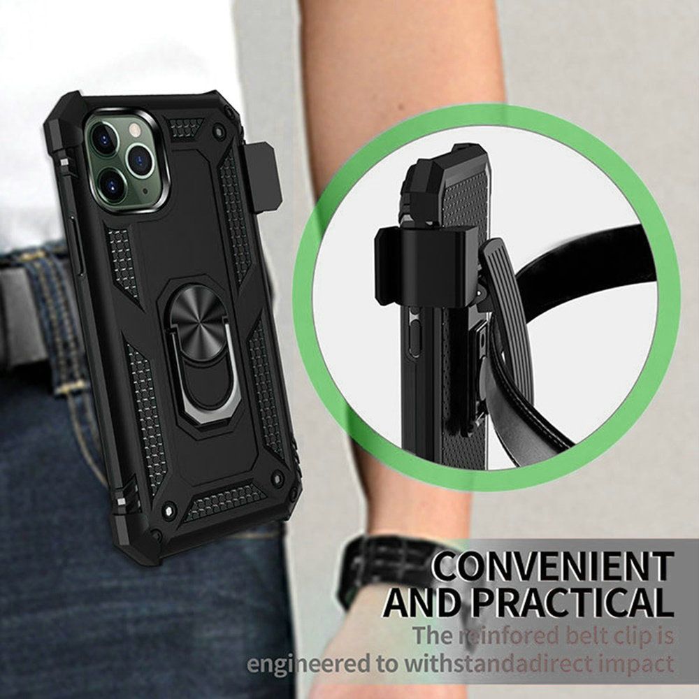 For Apple iPhone 16 Pro Max (6.9") Hybrid Combo Belt Clip Holster Ring Stand Holder, Military Grade Fit Magnetic Car Mount Shockproo Case Cover Black