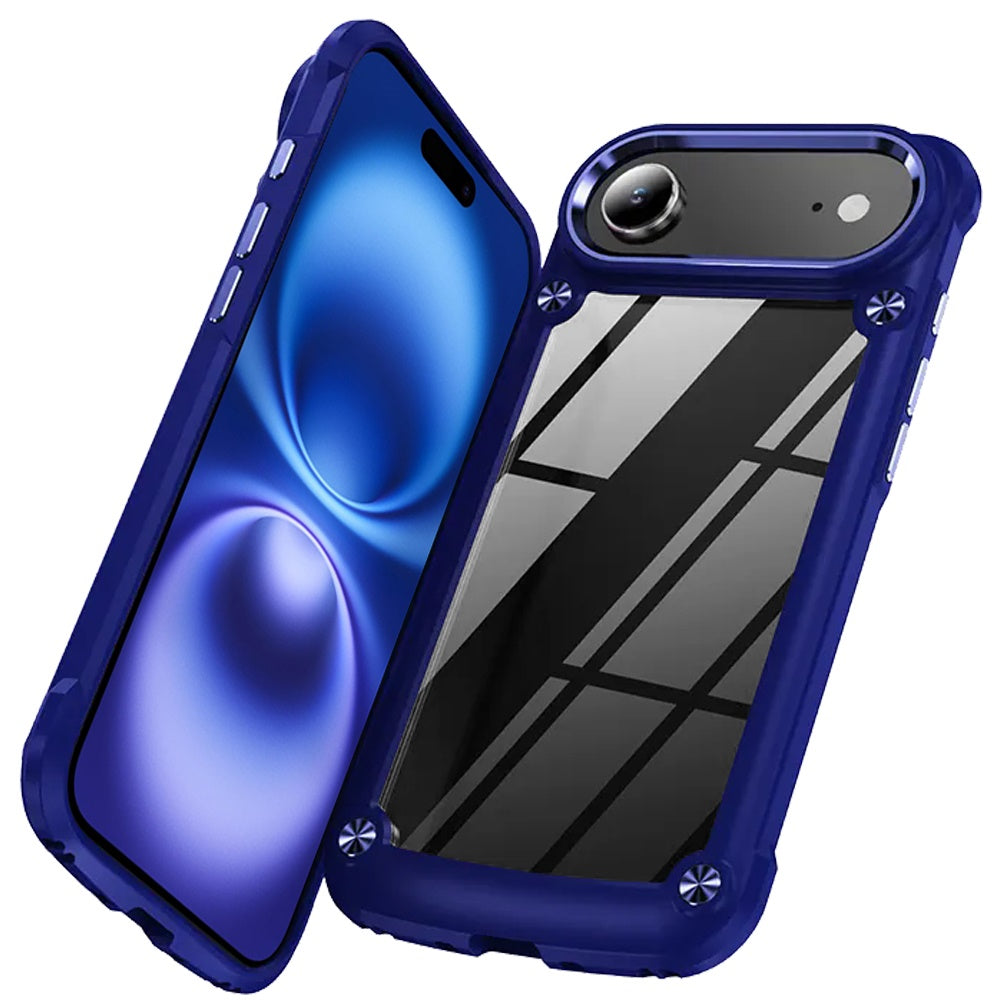 For Apple iPhone 17 AIR Hybrid Transparent Rubber with Metal Buttons & Camera Edges Hard TPU Corner Frame Bumper Case Cover