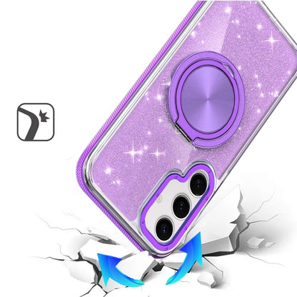 For Samsung Galaxy S24 FE Slim Bling Glitter Sparkly Shimmer Hybrid with Magnetic Ring and 360° Rotational Stand [Compatible with Magsafe] Case Cover Purple