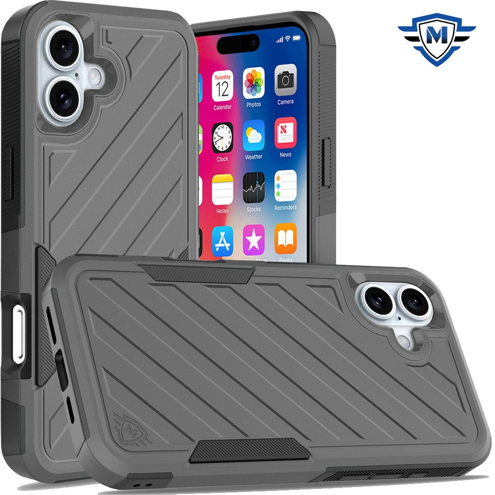For Apple iPhone 16 Plus (6.7") Premium Design Hybrid lined Shockproof Rugged Textured 2in1 Hard PC & Silicone TPU Non Slip Tough Case Cover