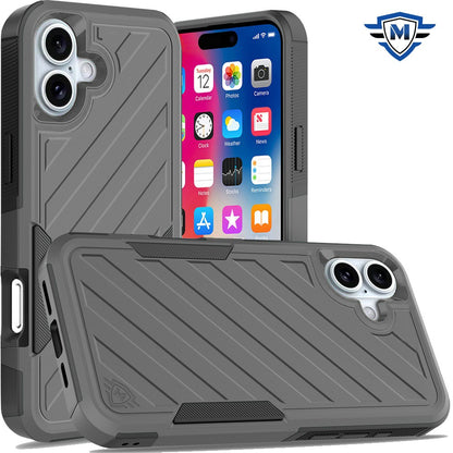 For Apple iPhone 16 (6.1") Premium Design Hybrid lined Shockproof Rugged Textured 2in1 Hard PC & Silicone TPU Non Slip Tough Case Cover