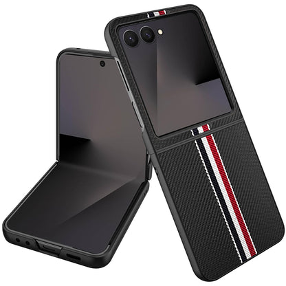 For Samsung Galaxy Z Flip 7 Velvet Fabric PU Vegan Leather, Premium Flip Design, Slim Snap-On Hard PC + TPU Case Cover Black