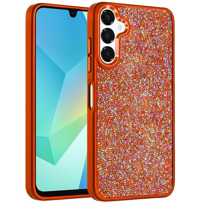 Phone Case for Samsung Galaxy A16 5G Crystal Glass Bling Diamond Metallic Edge Shockproof Durable Protective Clear Hybrid Stylish Premium Design Cover Cosmic Orange