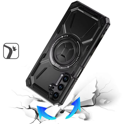 For Samsung Galaxy S22+ Plus Hybrid Magnetic Ring and 360° Rotational Kickstand with MagSafe Compatible, Military Grade Drop Protection Case Cover Black