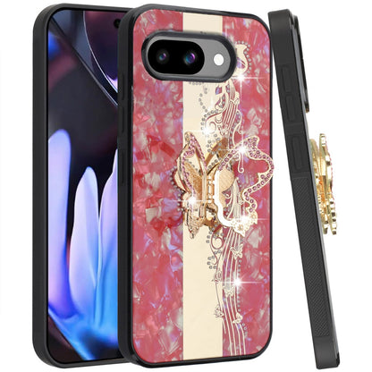 For Google Pixel 9A Diamonds 3D Fashion Bling Sparkly Glitter Ornaments Engraving Hybrid with Ring Stand Case Cover