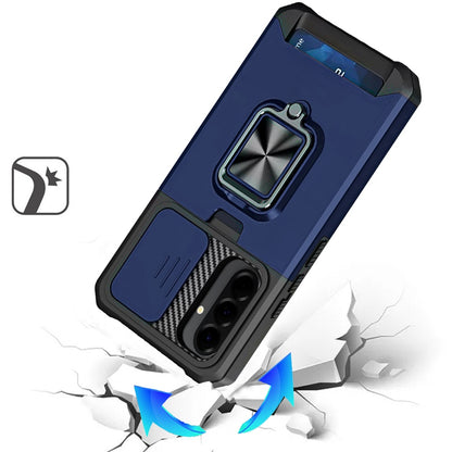 For Samsung Galaxy A57 Wallet Case with Ring Stand & Slide Camera Cover Back Credit Card Slot Holder, Military Grade Case Cover