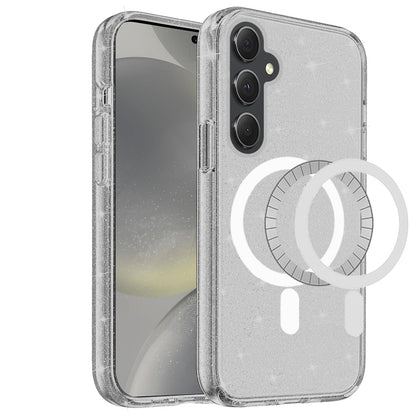 For Samsung Galaxy S24 FE /Fan Edition MagSafe Compatible [Magnetic Circle] Glitter Shiny Sparkle Bling TPU Rubber Hard PC Back Case Cover