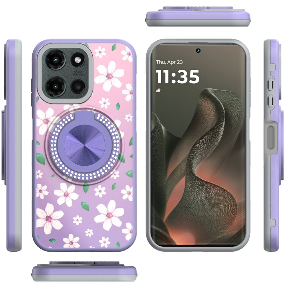 For Motorola Edge 2025 Pattern Design Hybrid with Invisible Ring Stand & Magnetic Back, Shockproof Protective Grip Case Cover