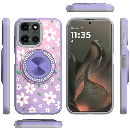 For Motorola Edge 2025 Pattern Design Hybrid with Invisible Ring Stand & Magnetic Back, Shockproof Protective Grip Case Cover