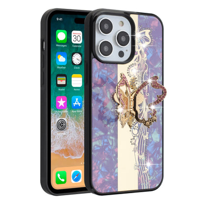 For Samsung Galaxy A06 Diamonds 3D Butterfly Bling Sparkly Glitter Ornaments Engraving Hybrid with Ring Stand Fashion Case Cover Enchanted Butterfly Purple